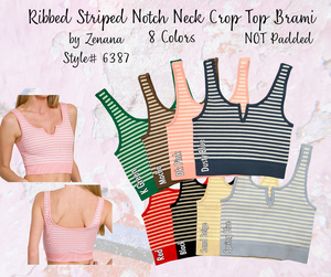 Ribbed Striped Notch Neckline Crop Top Bralette Brami Tank by Zenana 6387