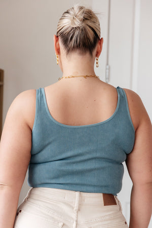 Fundamentals Ribbed Seamless Reversible Tank in Vintage Blue by Yelete