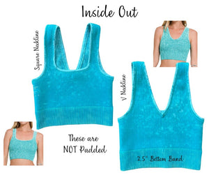 Ribbed Cropped Reversible Neckline Mineral Washed Tank Top Brami Bralette 6271