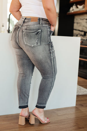 Judy Blue High Waist Tummy Control Release Hem Skinny in Washed Out Gray