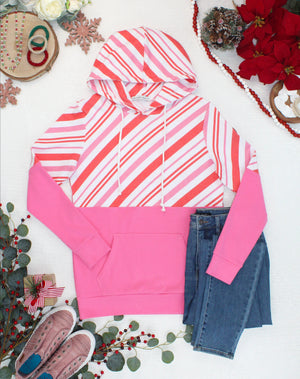 Hailey Pullover Hoodie - Candy Cane and Pink by Michelle Mae