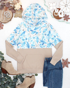 PREBOOK Hailey Pullover Hoodie - Winter Blue Floral and Tan