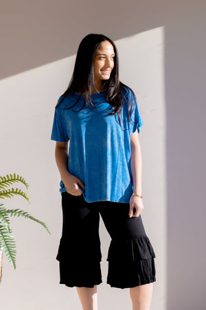 Hazy Wash Rib Top Royal Blue