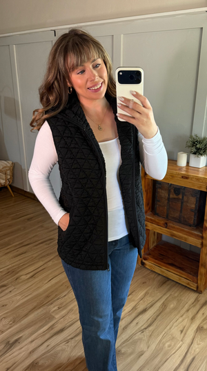 Heather Geometric Hooded Vest - Black by Michelle Mae