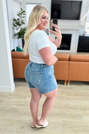 Judy Blue High Waist Rhinestone Cutoff Jean Shorts