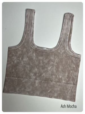 Ribbed Cropped Square Neck Mineral Washed Bralette by Zenana 6138