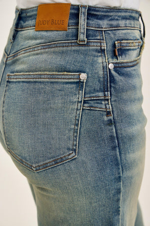 Judy Blue High Waist Marian Culotte with Side Shaping Seams Jeans Medium Warm Tinted Indigo