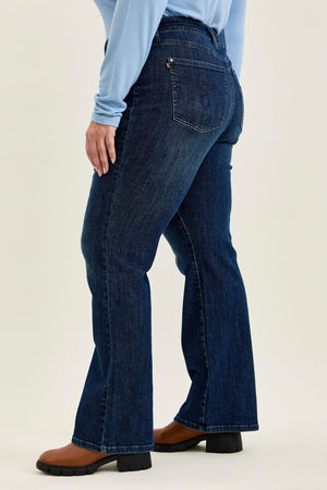 Judy Blue High Waist Tummy Control Alex Boy Bootcut Jeans with Welt Pockets in Dk Blue