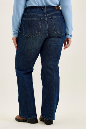 Judy Blue High Waist Tummy Control Alex Boy Bootcut Jeans with Welt Pockets in Dk Blue