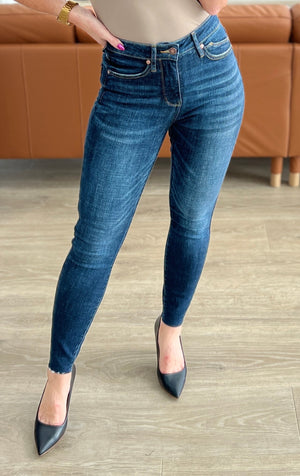 Judy Blue High Rise Tummy Control Raw Hem Skinny Jeans - size 24