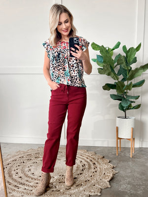 Judy Blue High Waist Scarlet Denim Cuffed Jogger Jeans