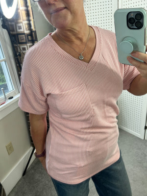 Ribbed Textured V Neck Dropped Shoulder Top in 6 colors