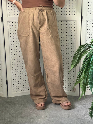 Corduroy Drawstring Pull On Pants with Patch Pockets - 4 colors
