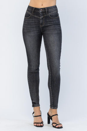 Judy Blue High Waist Front Yoke Skinny Black Wash Jeans