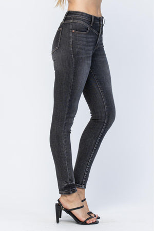 Judy Blue High Waist Front Yoke Skinny Black Wash Jeans