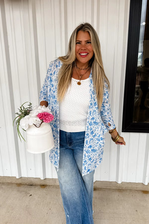 Blakeley Lola Easter Cardigan Blue Floral Bunny