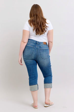 Judy Blue High Waist Tummy Control Shield Pocket Skinny Cuff Capris Jeans