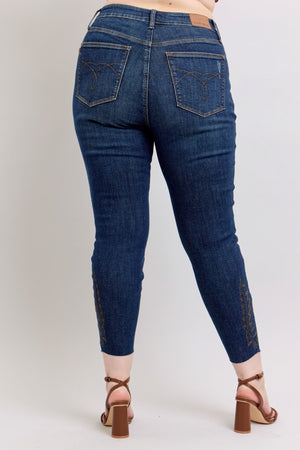 Judy Blue High Waist Western Embroidered Skinny Raw Hem Tall Jeans