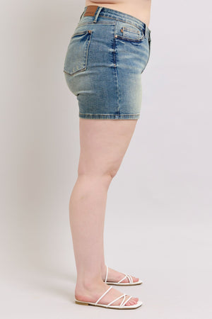 Judy Blue Mid Rise V-Front Vintage Wash Jean Shorts