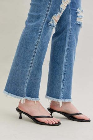 Judy Blue High Waist Distressed Bootcut Fray Hem Jeans