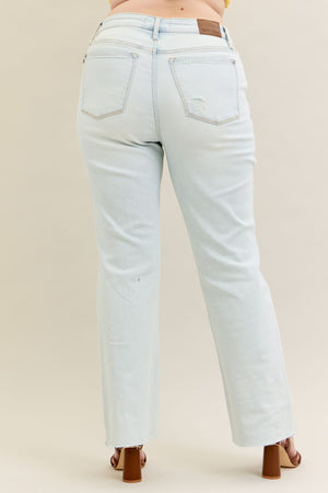 Judy Blue Mid Rise Destroy & Fray Hem Light Wash Bootcut