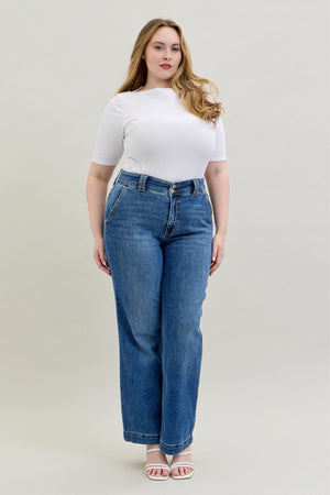 Judy Blue High Rise Double Button Wide Leg Jeans