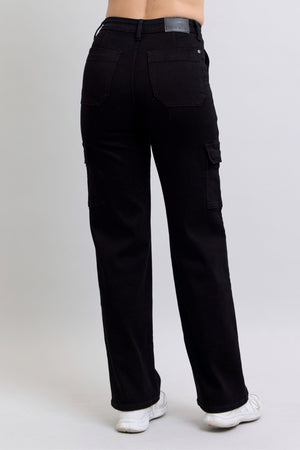 Judy Blue High Waist Cargo Wide Leg Jeans in Black