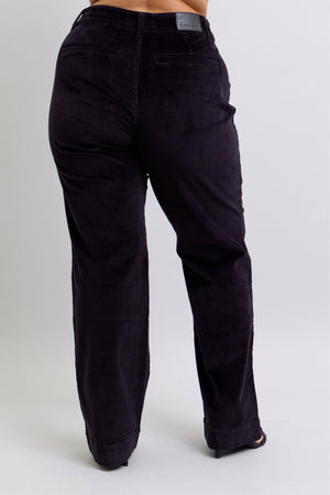 Judy Blue High Waist Corduroy Wide Leg Black Trouser