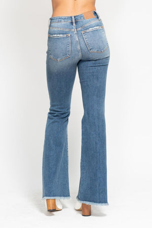 Judy Blue Mid Rise Button Fly Flare with Destroy Fray Hem