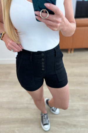 Judy Blue High Waist Button Fly Trouser Shorts Black
