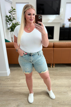 Judy Blue High Waist Mineral Wash Distressed Boyfriend Shorts