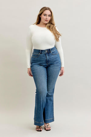 Judy Blue High Waist Flare Tummy Control Double Button Waist Band
