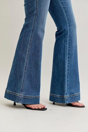 Judy Blue High Waist Flare Tummy Control Double Button Waist Band