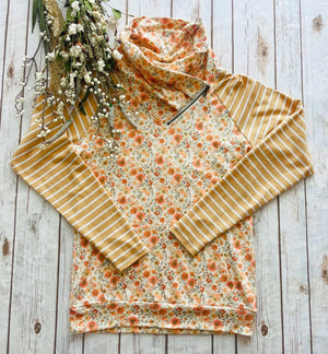 Zoey ZipCowl - Mustard Floral Stripe by Michelle Mae