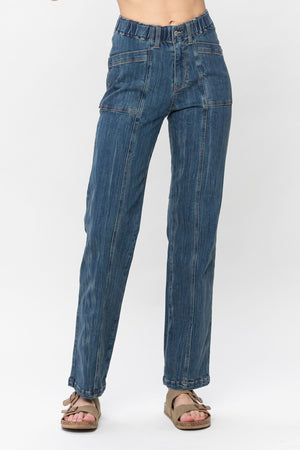 Judy Blue High Waist Elastic Waist Vintage Straight Leg Jeans
