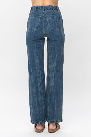 Judy Blue High Waist Elastic Waist Vintage Straight Leg Jeans
