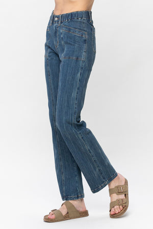 Judy Blue High Waist Elastic Waist Vintage Straight Leg Jeans