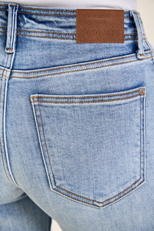 Judy Blue Mid Rise Ankle Wide Leg Hollywood Waistband Fray Hem Jeans