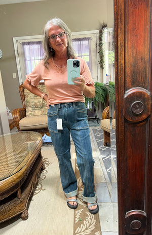Judy Blue High Waist Elastic Waist Vintage Straight Leg Jeans