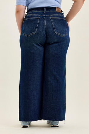 Judy Blue High Waist PETITE Retro Wide Leg with Adjustable Tab Waistband & Raw Hem Jeans