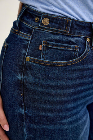 Judy Blue High Waist PETITE Retro Wide Leg with Adjustable Tab Waistband & Raw Hem Jeans