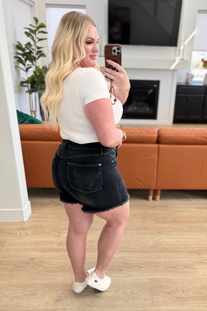 Judy Blue High Rise Tummy Control Fray Hem Black Shorts