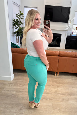Judy Blue High Waist Garment Dyed Slim Jeans in Aquamarine