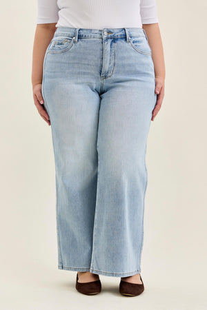 Judy Blue High Waist PETITE Tummy Control Retro Wide Leg with Curvy Coin Pocket Jeans