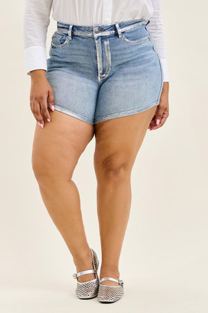 Judy Blue High Waist Slim Fit with Silver Foil Seams Jean Shorts