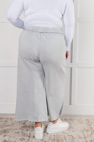 Zenana Wide Leg Mineral Wash Cropped Palazzo Pants in Light Grey
