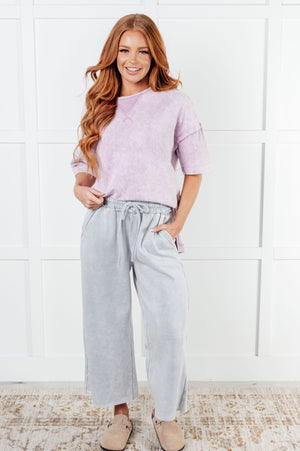 Zenana Wide Leg Mineral Wash Cropped Palazzo Pants in Light Grey