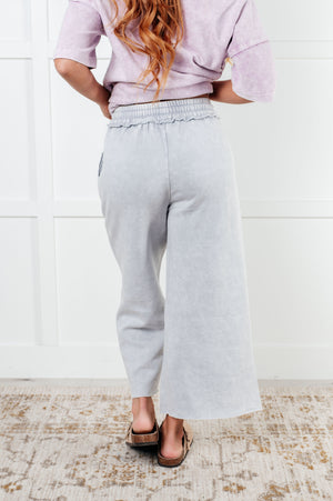 Zenana Wide Leg Mineral Wash Cropped Palazzo Pants in Light Grey
