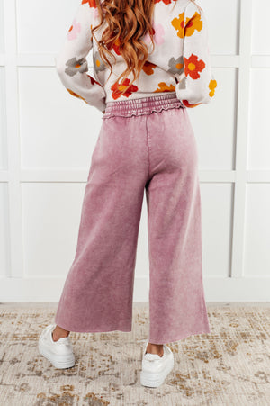 Zenana Wide Leg Mineral Wash Cropped Palazzo Pants in Light Rose