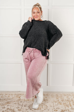 Zenana Wide Leg Mineral Wash Cropped Palazzo Pants in Light Rose